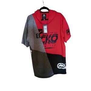 Ecko Hoodie Mens XLarge Rhino Logo Black Red Grey Colorblock NWT